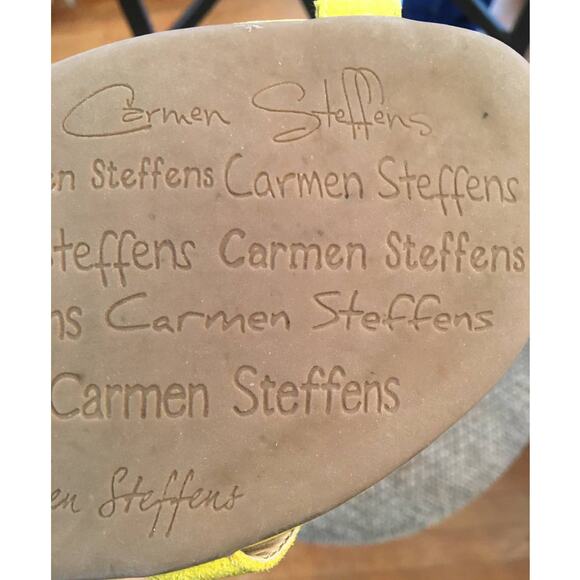 Carmen Steffens BRA 39 EUR 41 10 1/2 Yellow Leather Gladiator Sandals Zip Heel - Picture 7 of 10